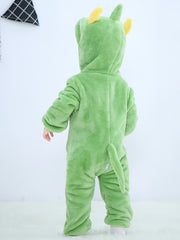Dino Baby Flannel Romper Hooded Jumpsuit