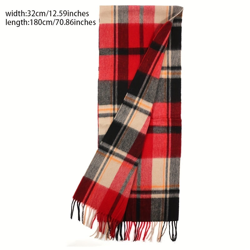 Warm Plaid Scarf Retro Fringed Scarf for Outdoor