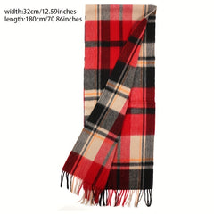 Warm Plaid Scarf Retro Fringed Scarf for Outdoor