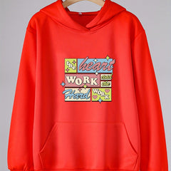 Girls Heart & Hard Work Print Hoodie Comfy Pullover Spring Fall Gift