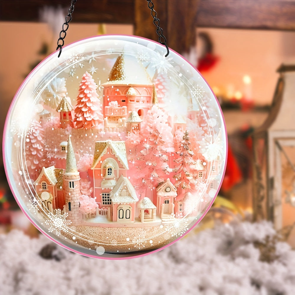 Pink Christmas Castle Suncatcher 3D Pink Window Wall Hanging Ornament
