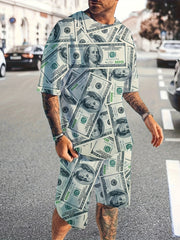 Men's Money Graphic 3D Print T shirt Active Shorts Set