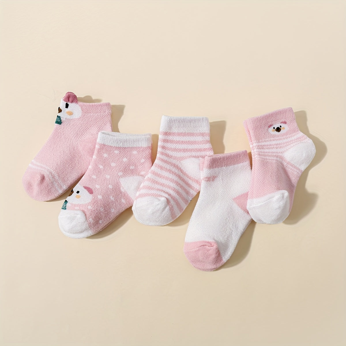 5 Pairs of Cute Bear Socks for Spring & Summer