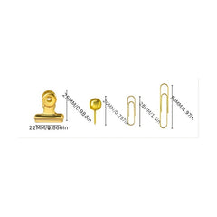 Golden Pu Stationery Set: 10 Macaron Clips, 50 Earth Nails, 100 Pins