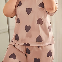 Heart Print Short Sleeve Tee & Pants Loungewear Set