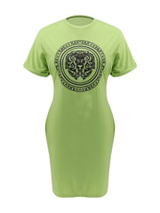 Graphic Print Brooch Detail Tee Dress Women's Plus Casual Midi Tee Dress