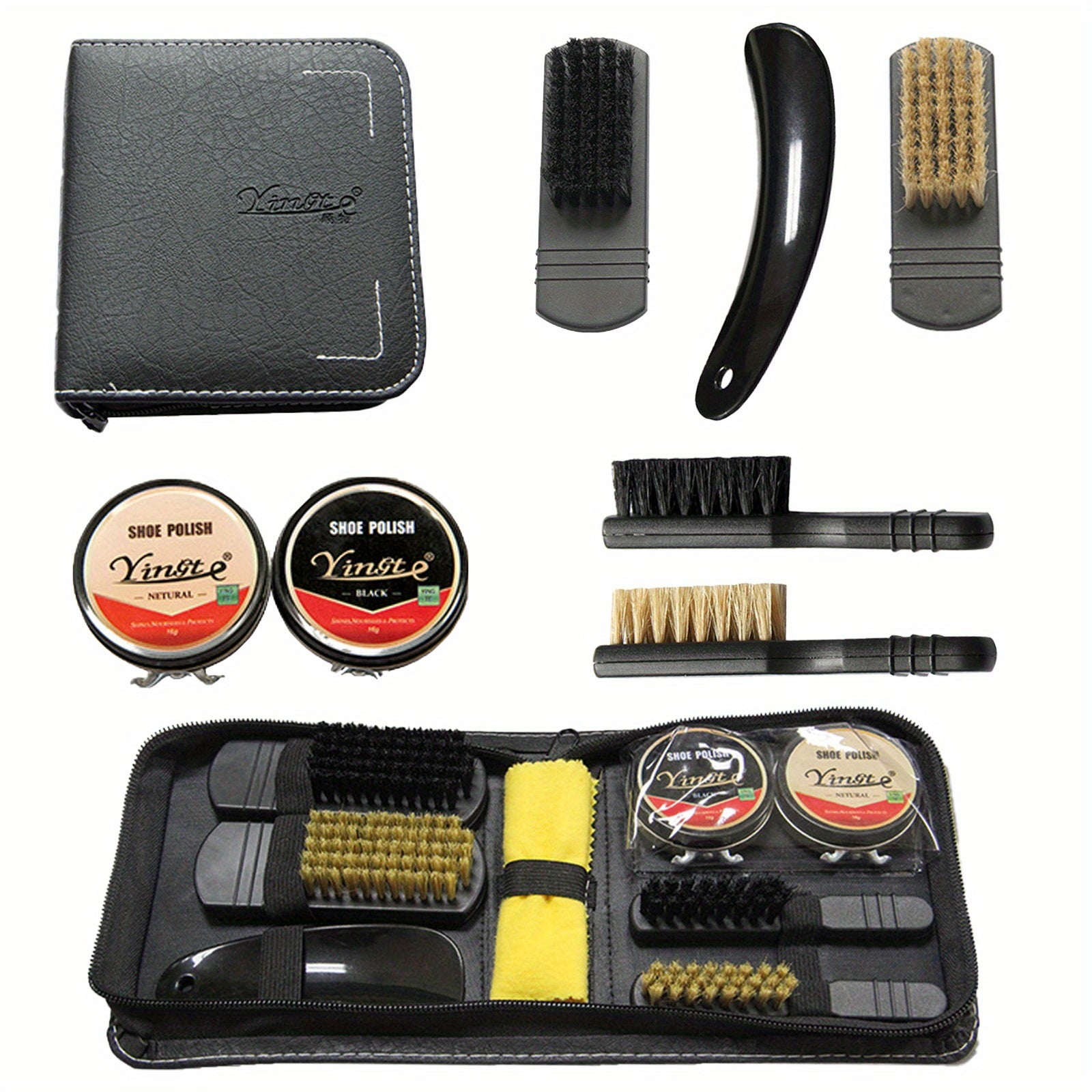 7PC Leather Shoe Polishing Kit with Brush and Wax