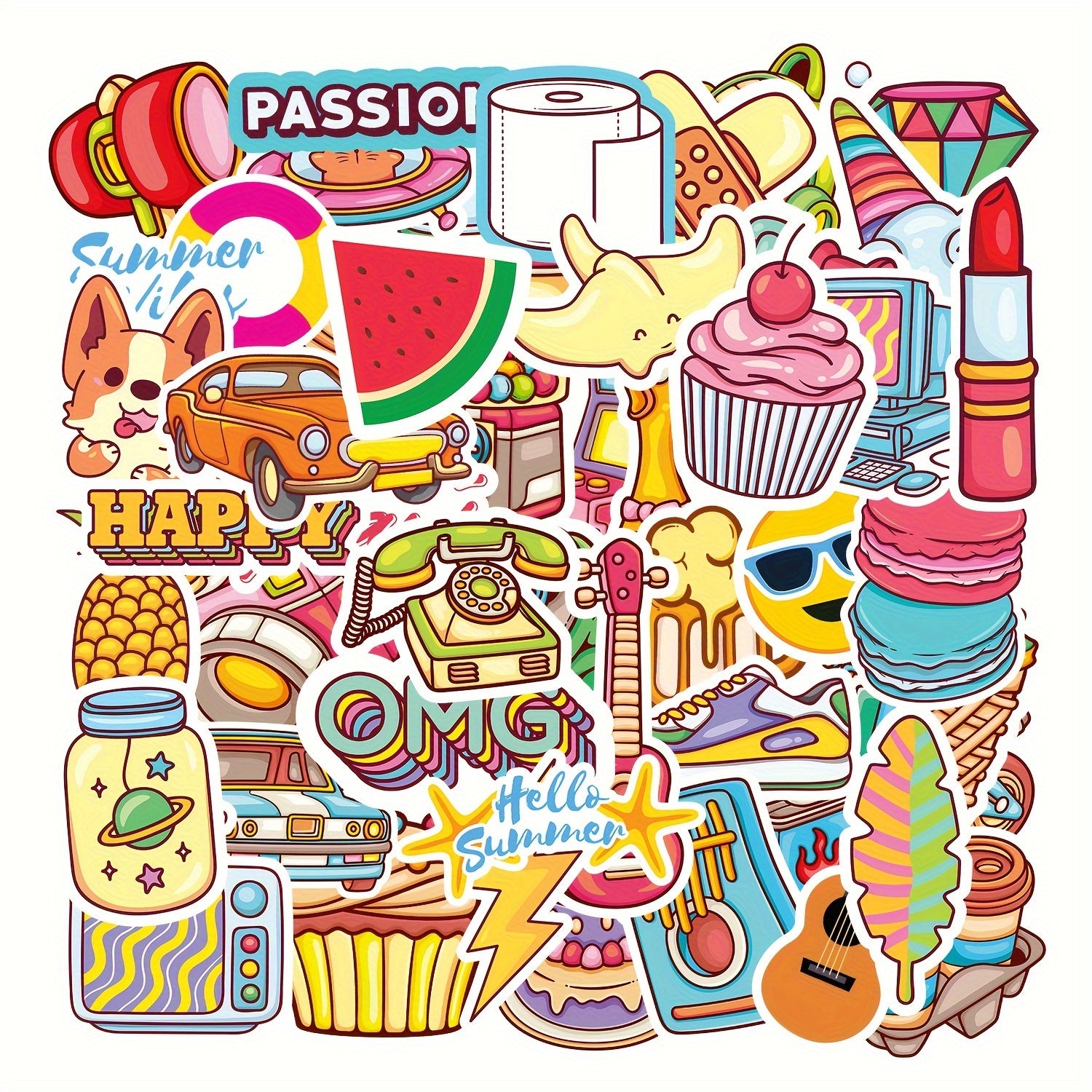 50pcs Water Bottles Vinyl Waterproof Stickers Laptop Skateboard Computer Sticker