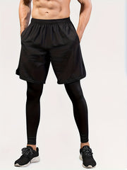 Men's 2 In 1 Running Shorts Quick Dry Athletic Shorts With Liner Leggings