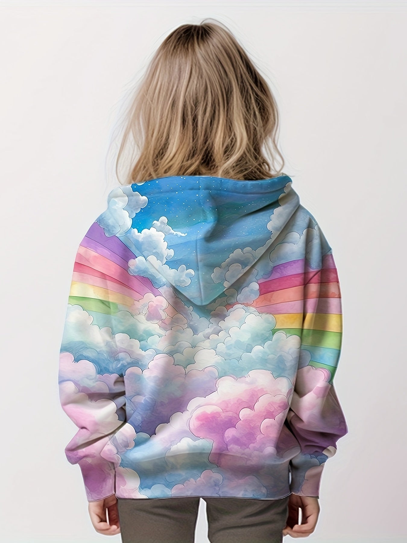 Casual Rainbow Heaven Hooded Pullover Girls Comfy Hoodies