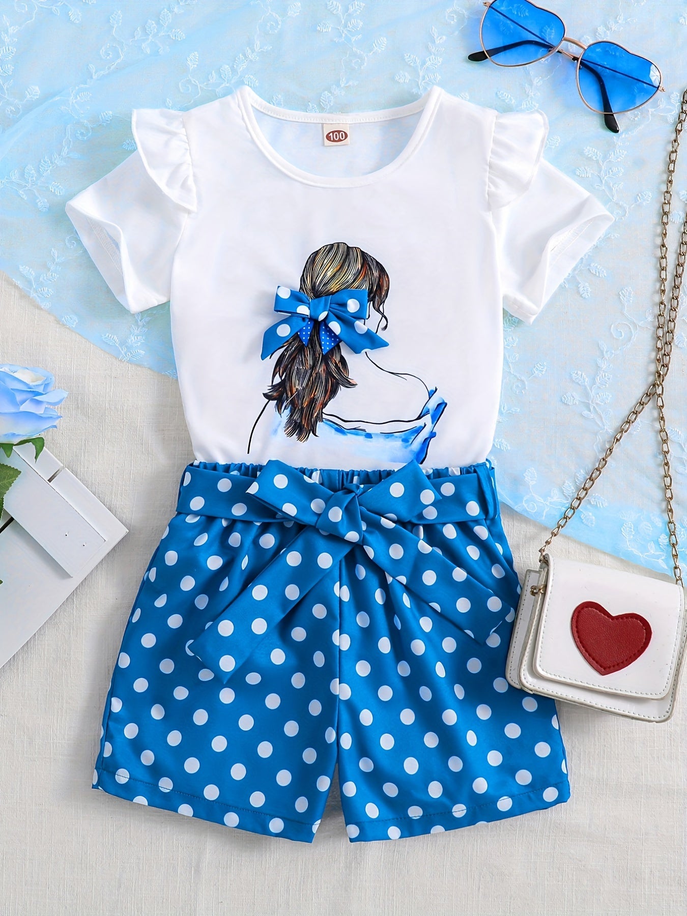 Baby Girls Figure Print Tee and Polka Dots Shorts Set