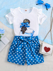 Baby Girls Figure Print Tee and Polka Dots Shorts Set
