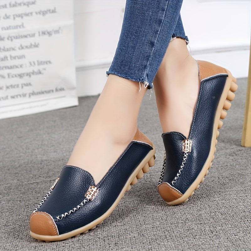 Women's Solid Flat Loafers Soft Sole Slip On Anti skid Walking Shoes