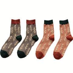2 Pairs Christmas Tree Print Socks Women's Stockings