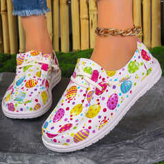 Women's Easter Eggs Print Canvas Slip-on Shoes Casual Sneakers