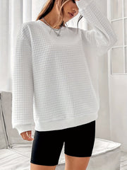 Waffle Grid Crew Neck Sweatshirt for Women
