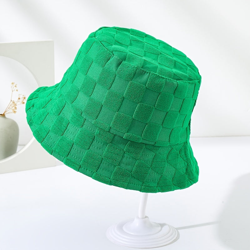Plaid Embossed Bucket Hat Solid Basin Hat Unisex Fisherman Cap