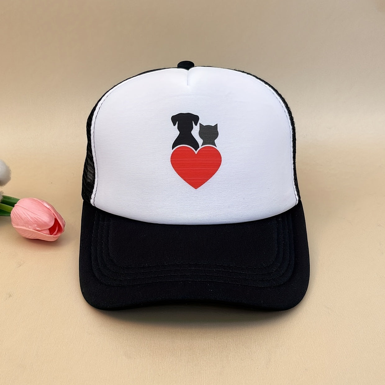 Puppy Heart Print Trucker Hat Lightweight Breathable Baseball Cap
