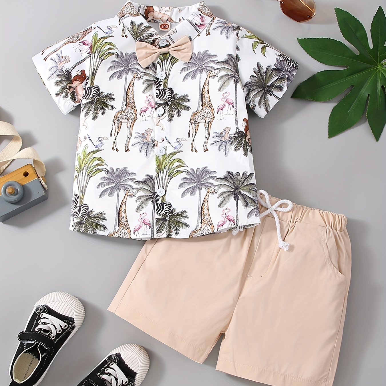 Boys Trees And Animals Shirt & Shorts Set for Summer Beach Vacation