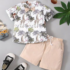 Boys Trees And Animals Shirt & Shorts Set for Summer Beach Vacation