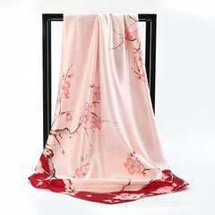 Flower Print Square Scarf Winter Warm Silk Scarf For Women