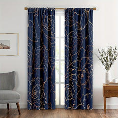 2pcs Golden Flowers and Leaves Floral Foliage Curtains for Home Decor