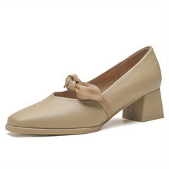 Bowknot Decor Chunky Heels Square Toe Outdoor Shoes