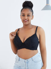 Bra Women's Plus Contrast Lace Bow Detail Full Coverage Solid Bra