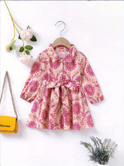 Baby Girls Lapel Vintage Geo Print Mini Shirt Dress