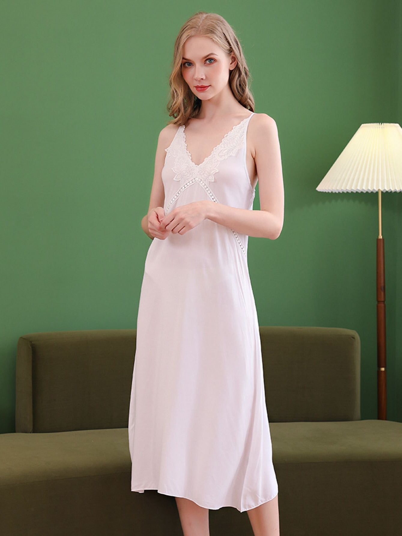 Women's Lace Trim Soft Lounge Dress