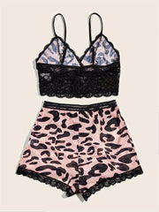 Lace Lingerie Set with Cami Top & Leopard Shorts