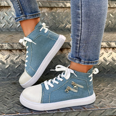 Zip Decor Solid High Top Skate Shoes Casual Lace Up Walking Shoes