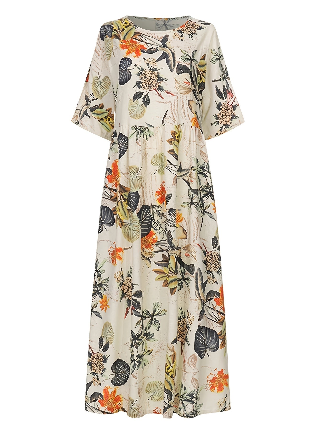Women's Plus Floral Print Half Sleeve Round Neck Maxi Dress