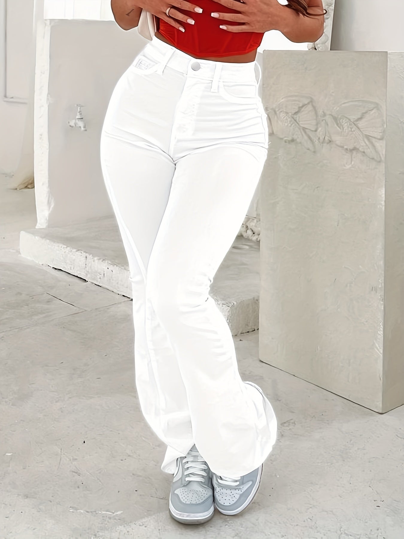 High Waist Flared Jeans Wide Legs Bell Bottom Denim Pants Women's Clothing