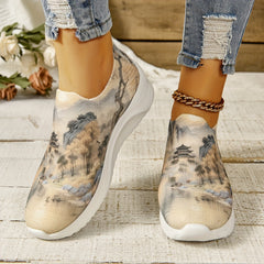 Women's Ink Painting Pattern Knit Walking Shoes