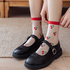 5 Pairs Fruit Floral Mesh Socks Sheer Mid Tube Stockings