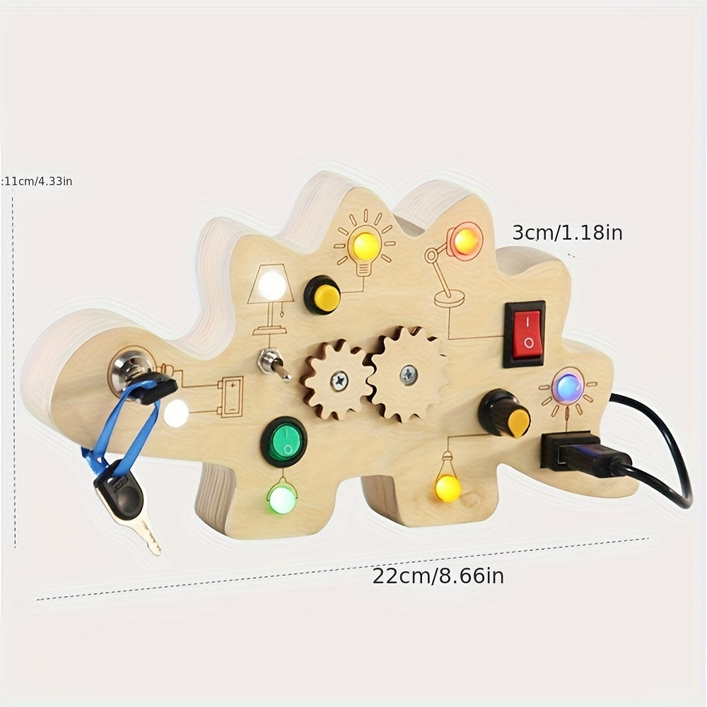 LED Wooden Dinosaur Busy Board Light Switch Sensory Board Montessori Toys