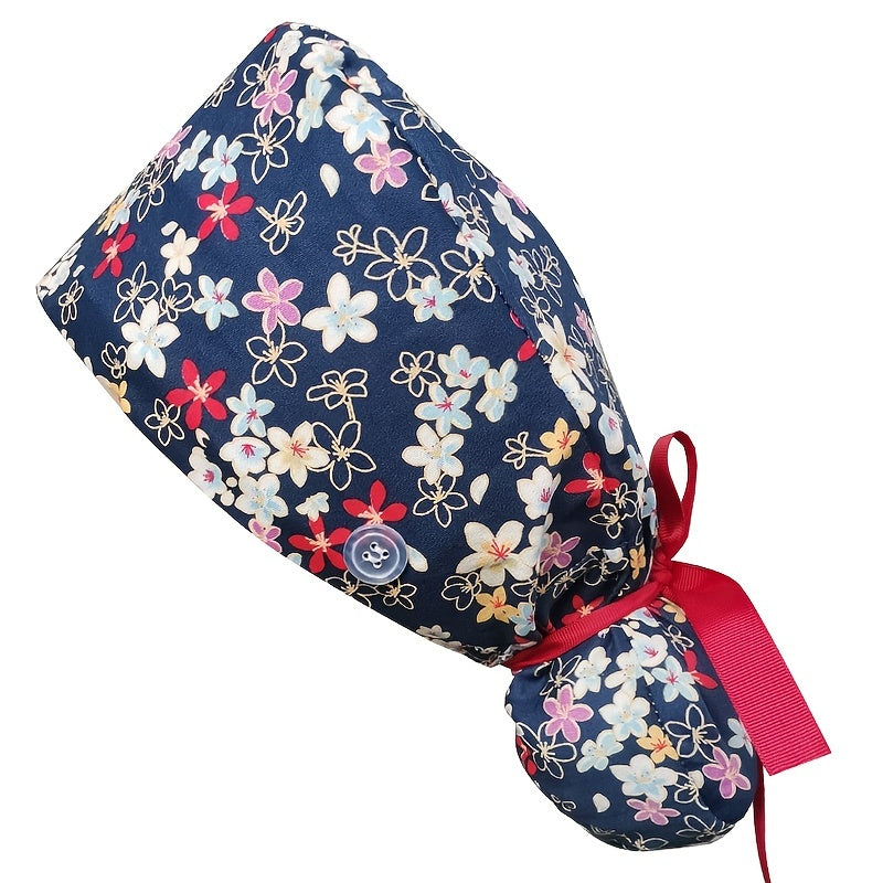 Floral Print Working Hat Adjustable Nurse Cap Hats Women Man Unisex Scrub Caps