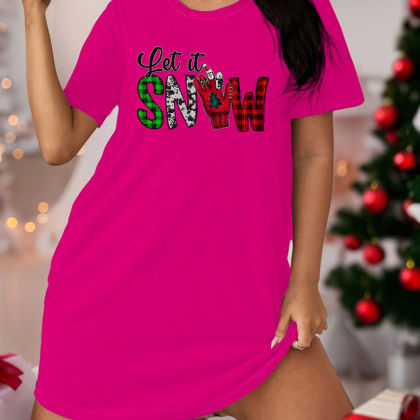Christmas Loungewear Dress Women's Plaid Slogan Print