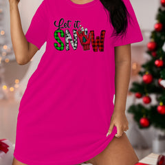 Christmas Loungewear Dress Women's Plaid Slogan Print