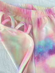 Tie Dye Criss Cross Cut Out Yoga Shorts High Waist Sports Running Shorts