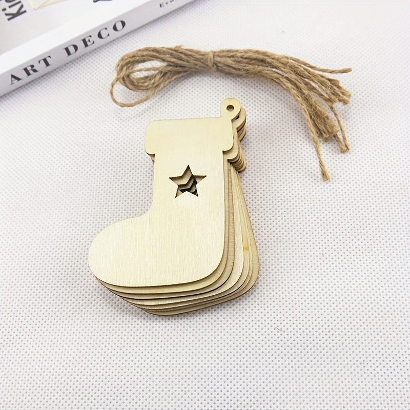 10pcs Christmas Stocking Wooden Pendant Decorations