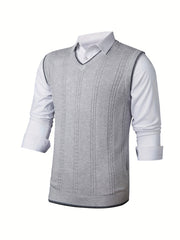 Men's Wool Blend V Neck Cable Sweater Vest