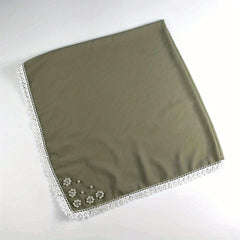 Lace Square Scarf Faux Pearl Flower Decor Bandana Solid Hijab for Women