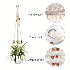 4 Pack Tassel Plant Hanging Rack with Wooden Beads