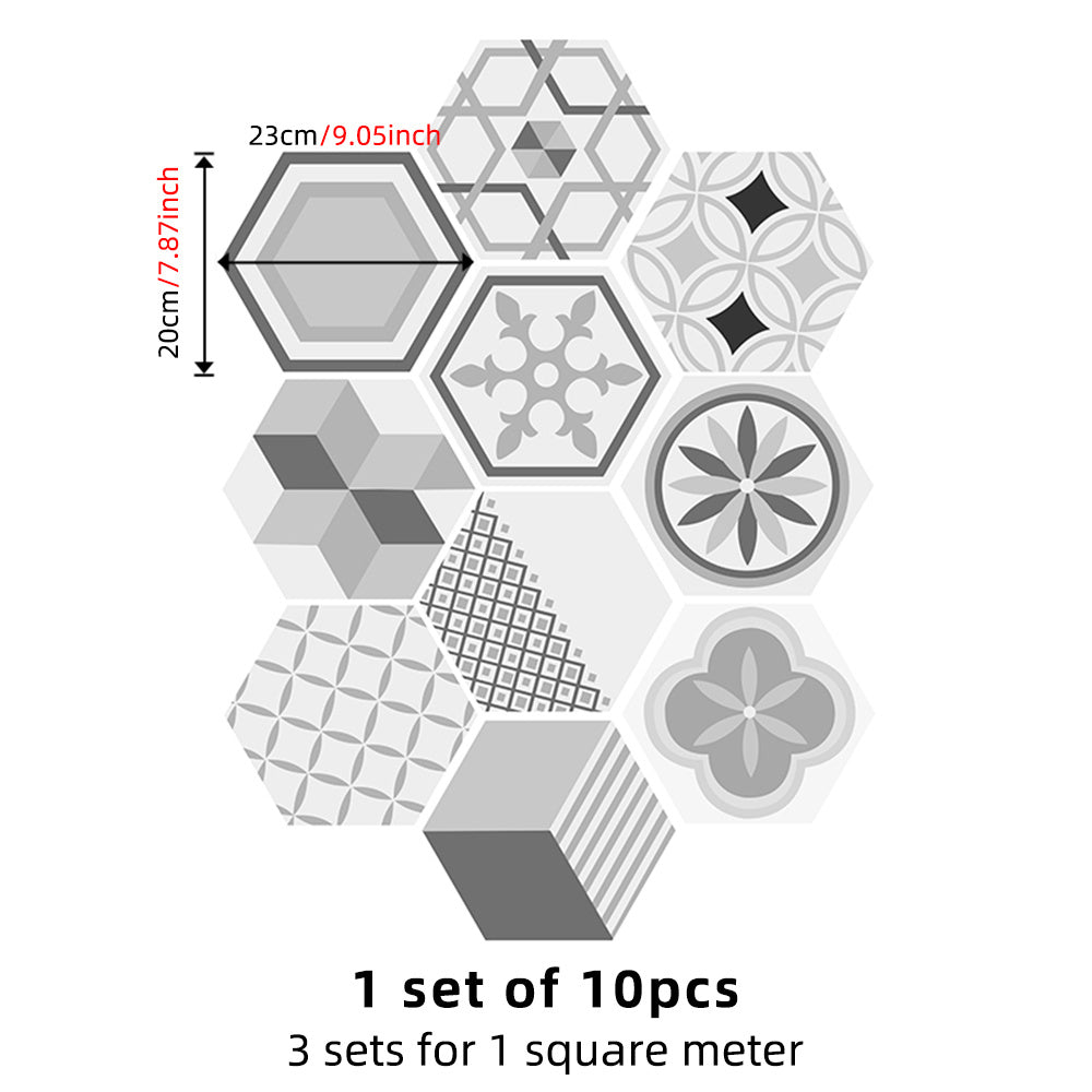 10pcs Geometric Flowers Hexagon Tile Stickers Waterproof Self-adhesive