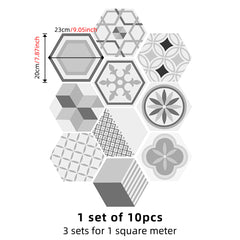 10pcs Geometric Flowers Hexagon Tile Stickers Waterproof Self-adhesive