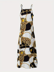 Marble Print Spaghetti Strap Casual Summer Maxi Dress