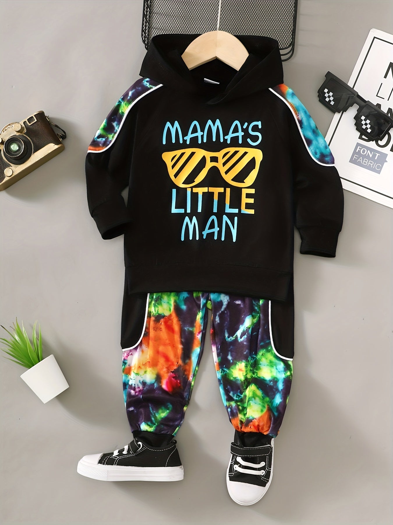 Boys Stitching Outfit Graphic Pullover Top & Pants Toddler Baby 2pcs Set