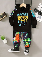 Boys Stitching Outfit Graphic Pullover Top & Pants Toddler Baby 2pcs Set